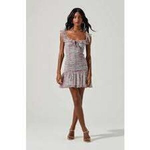 ASTR The Label Mini Dress Womens Small Teal Pink Floral Ruched Ruffle